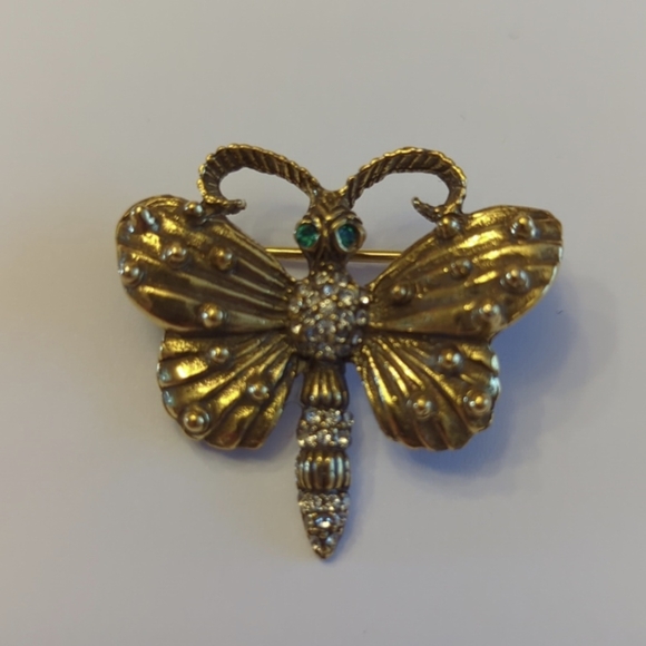 Jeanne Jewelry - Gold and Silver Butterfly Brooch with Crystal Details